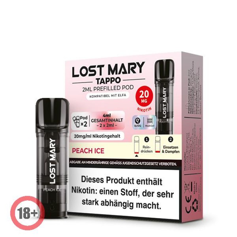 Lost Mary Tappo prefilled Pod - Peach Ice 20mg