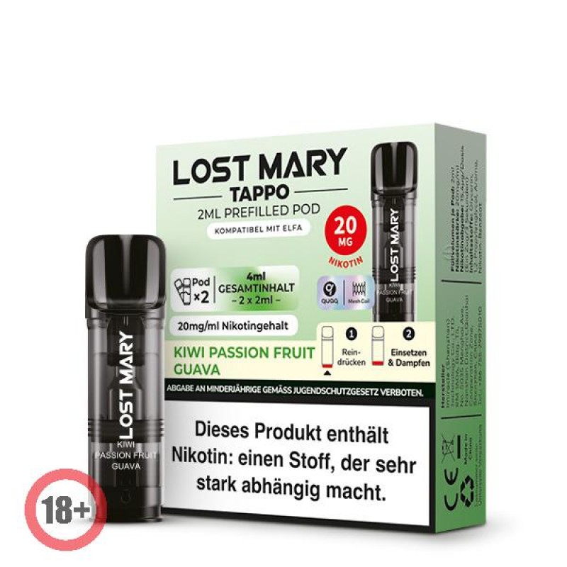 Lost Mary Tappo prefilled Pod - Kiwi Passion Fruit Guava 20mg