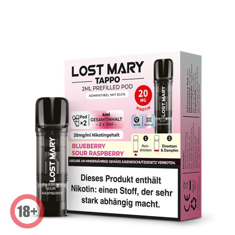 Lost Mary Tappo prefilled Pod - Blueberry Sour Raspberry 20mg