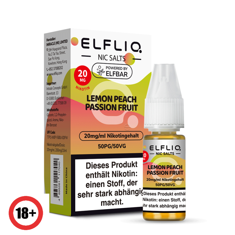 Elfbar Elfliq Lemon Peach Passion Fruit Nikotinsalz Liquid 10ml 20mg