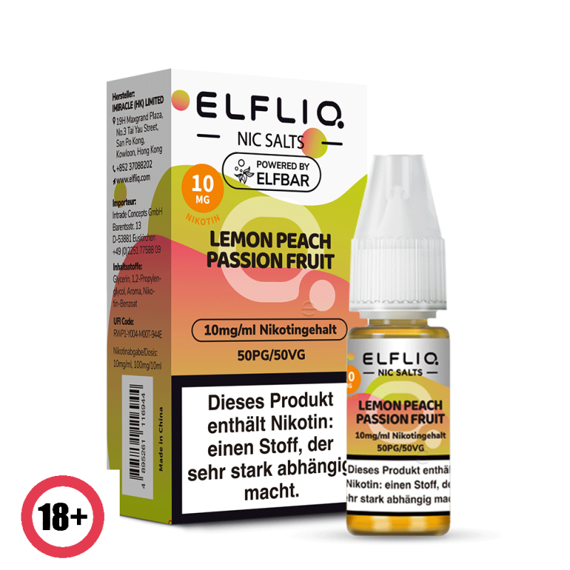 Elfbar Elfliq Lemon Peach Passion Fruit Nikotinsalz Liquid 10ml 10mg